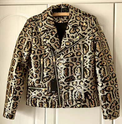Buy Phix Clothing Leopard Sequin Biker Jacket Gold Medium BNWT RRP £299 • 240£
