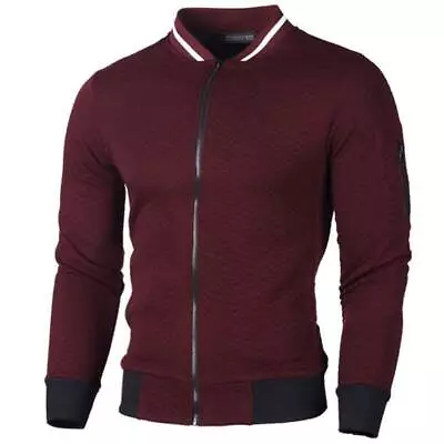 Buy Men Grid Zip Up Jumper Cardigan Coat Winter Casual Fit Top Bomber Jacket Outwear • 17.89£