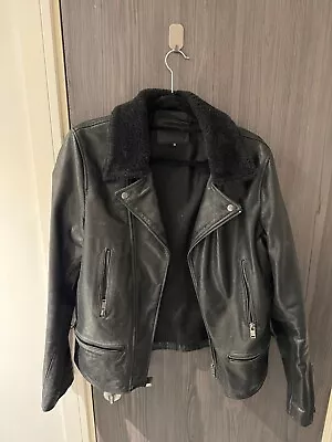 Buy Bolangaro Trevor Mens Leather Biker Jacket Shearling • 9.99£
