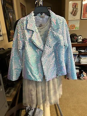 Buy Frozen 2 Jacket Costume Blue Size 10/12 Large Girls Blazer Sequin With Skirt • 23.98£