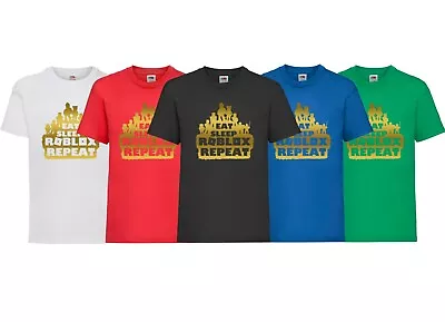 Buy New Kids Eat Sleep Roblox Repeat T-Shirt Gaming Gamer Tee Top Girls Boys Summer • 7.99£