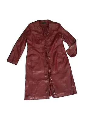Buy Womens Centigrade Leather Jacket Long Burgundy Decorated Lined Vintage Pockets L • 120£