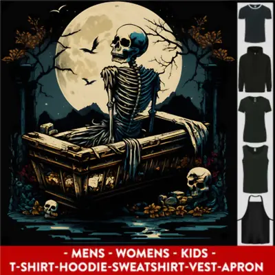 Buy A Skeleton & Coffin In A Graveyard Halloween Mens Womens Kids Unisex • 17.99£