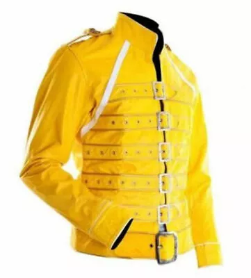 Buy Men's Singing Sensation Stage Concert Yellow Costume Real Leather Cosplay Jacket • 79.99£