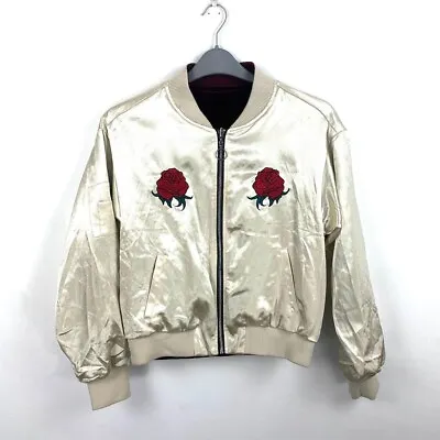 Buy Red Rose Embroidered Bomber Baseball Varsity Jacket Size 8 • 10£
