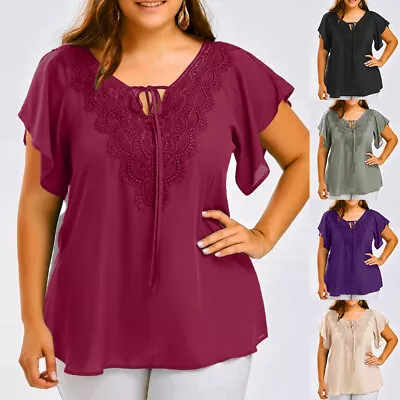 Buy Plus Size 20-28 Womens Lace Tunic Tops Ladies V Neck Casual Loose T Shirt Blouse • 2.79£