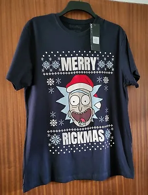 Buy Bnwt Rick And Morty Merry Rickmas T-shirt Size L Navy Blue Christmas • 8£