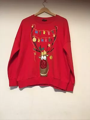 Buy Merry Xmas Size L Christmas Jumper Sweatshirt Rudolph Sequin Nose Baubles Gold • 7.99£