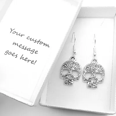 Buy Skull Gothic Style Charm Earrings, Personalised Jewellery, Boxed Gift • 8.95£