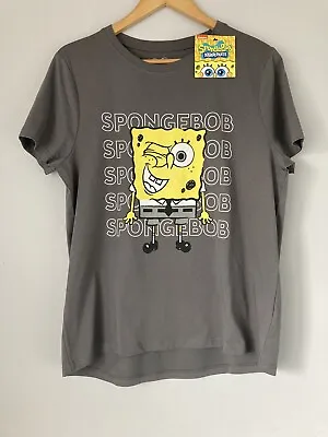 Buy Spongebob Squarepants Grey T-shirt Front Applique Size XL UK18/20 EUR46/48 • 12.99£