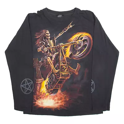 Buy SPIRAL Skeleton Biker Mens T-Shirt Black Long Sleeve M • 13.99£
