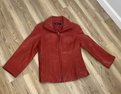 Buy Avanti New York Womens Sz Med 100% Leather Jacket Red Full Zip Jacket Coat • 28.81£