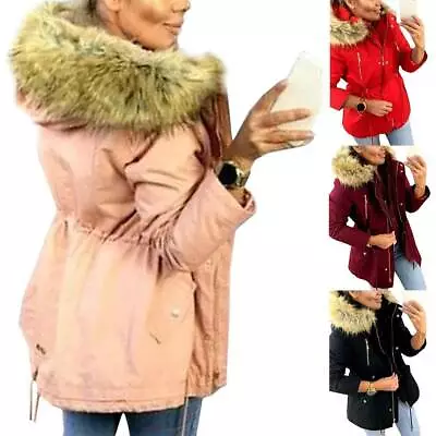 Buy Women's Fleece Fur Hooded Jacket Coats Ladies Winter Warm Padded Parka Outwear • 25.19£