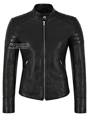 Buy Ladies Black Biker Leather Jacket Soft Lambskin Classic Casual Style 2028 • 41.65£