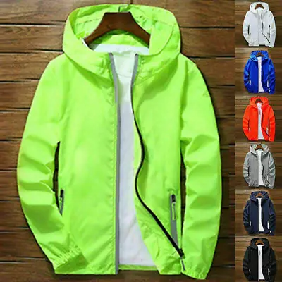 Buy Men Thin Lightweight Windbreaker Waterproof Rain Jacket Hooded Breathable UK • 3£