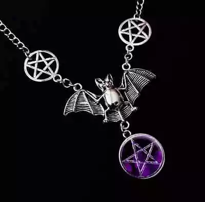 Buy Pentagram Gothic Bat Necklace - Gothic Choker - Goth Jewellery Purple Pentagram • 6.95£