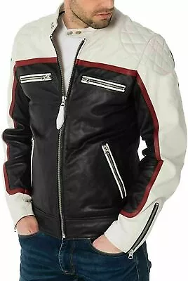 Buy Men Leather Jacket Slim Fit Biker Motorcycle Genuine Lambskin Jacket - MJ017 • 110.17£