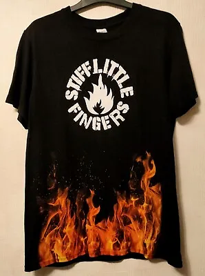 Buy Stiff Little Fingers Black T Shirt White Logo + Flames Punk Rock North Ireland M • 19.99£