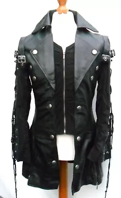 Buy Ladies 100% REAL LEATHER Black Steampunk Jacket Coat GOTH PUNK EMO • 90£