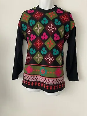 Buy Vintage Jumper Colour Knitted Psychedelic Pullover Top M 80's Spades Argyll Neon • 16.99£