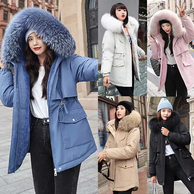 Buy Women Hooded Quilted Overcoat Coat Puffer Parkas Warm Fur Collar Winter Jacket ~ • 11.99£