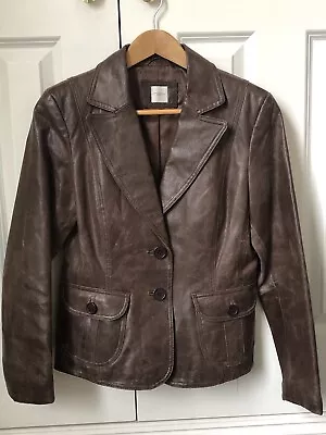 Buy New Look Ladies Brown Leather Jacket Size 12 • 10£