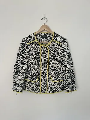 Buy Karen Millen Womens Jacquard Jacket Black Floral Zip Up Snap Lined Pockets UK 12 • 45£