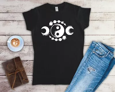 Buy Moon Phases Ying And Yang Ladies Fitted T Shirt Sizes Small-2XL • 12.49£