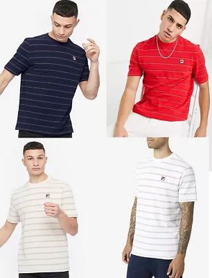 Buy Fila Men Cotton Crew Neck Short Sleeve Leon Striped Retro Logo T Shirt S M L XL • 15.99£