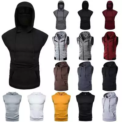 Buy Mens Sleeveless Hoodie Hooded Sweatshirt Tank Top Fitness Casual Sport Vests • 18.46£