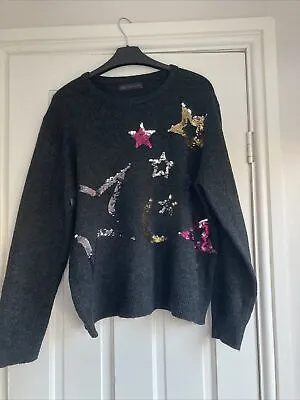 Buy M&S Sequin Star Jumper Grey Size L  Christmas • 12.99£