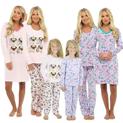 Buy Ladies Girls Matching Mini Me Unicorn ,Pug Print Cotton Pyjamas  Nightie • 11.99£
