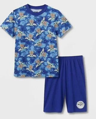 Buy Boys Baby Yoda Star Wars Pajamas L 12/14 Large 2Pc Set Top Shorts Blue NWT • 8.04£