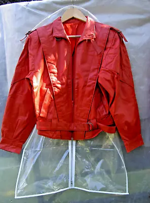 Buy Vintage 80s Red Leather Jacket Michael Jackson Thriller Style • 59.99£
