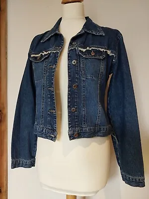 Buy Ladies BEMS Industrial Wear Blue Denim Jacket With Fringe & Pockets.  Size 8 • 15.99£