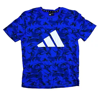 Buy Adidas Camouflage T-Shirt Short Sleeve Big Logo Regular Blue Mens Small • 11.99£