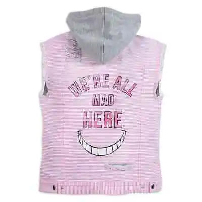 Buy Cheshire Cat Hooded Vest Oh My Disney We’re All Mad Here Distressed Pink XL • 26.45£