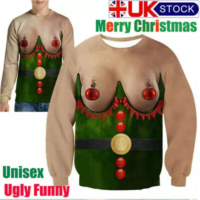 Buy Christmas Jumper Sweater Mens Women Funny 3D Print Sweatshirt Xmas Ugly Pullover • 14.49£