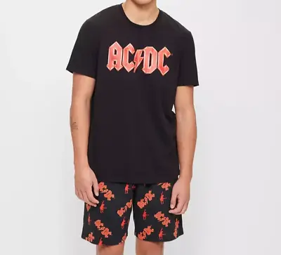 Buy MENS Size L  Black Red ACDC Summer  Pyjamas Pjs Large NEW • 15.43£