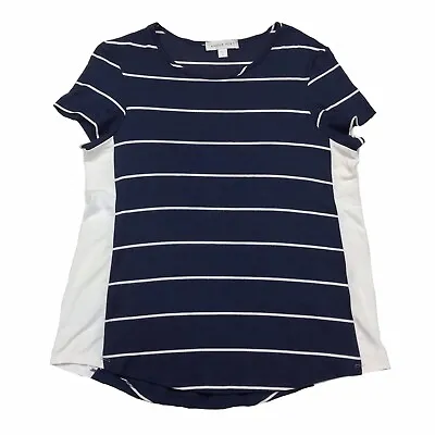 Buy Amour Vert Navy White Striped Short Sleeve Crew Neck Modal Tee Size Small • 3.94£
