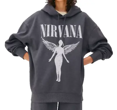 Buy Nirvana Oversized Grey Logo Men's Drawstring Hoodie XS-2XL • 29.99£
