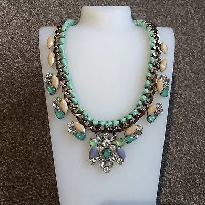 Buy New NECKLACE Turquoise Green Statement Pendant Diamanté Choker Jewellery R307 • 14.97£