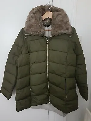 Buy Classic Women's Solid Green Long Sleeve Full Zip Fur Collar Puffer Jacket Large • 29.99£