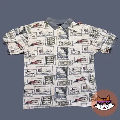 Buy Vintage 90s All Over Print Polo T Shirt • 20£