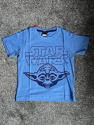 Buy Boys Blue Star Wars T-Shirt With Yoda Print, 100% Cotton, Ages 5 Years & 7 Years • 7£