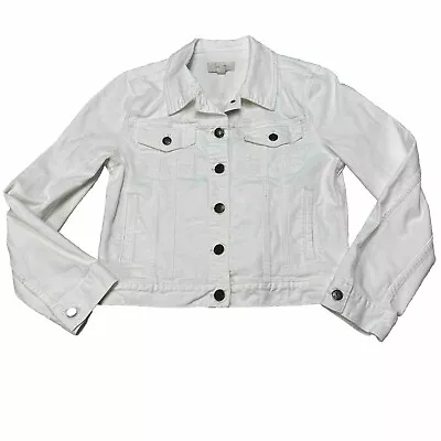 Buy J Crew Womens Size Medium White Jean Jacket Denim Button Down Coat • 33.72£