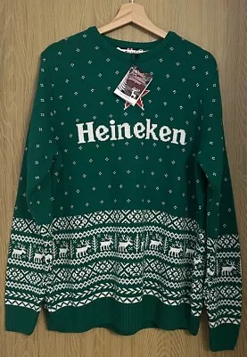 Buy Heineken Men’s Uk XL Green Mix Reindeer Christmas Theme Long Sleeves Jumper BNWT • 24.99£