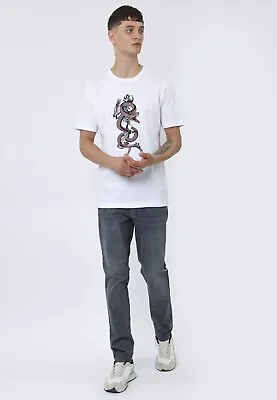Buy Mens Religion Clothing Graphic Print Themed Casual T-Shirt Snake Skeleton White • 26£