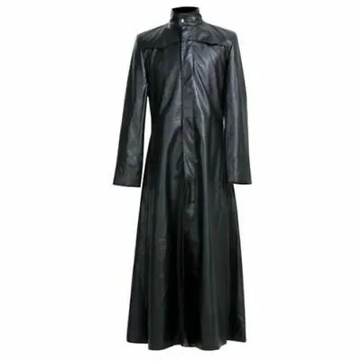 Buy Neo Matrix Trench Coat Keanu Reeves Black Leather Trench Coat Gothic Jacket • 157.58£
