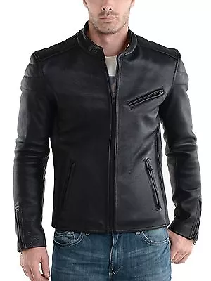 Buy New Men's Leather Jacket Black Slim Fit Motorcycle Real Lambskin Jacket #807 • 135.75£